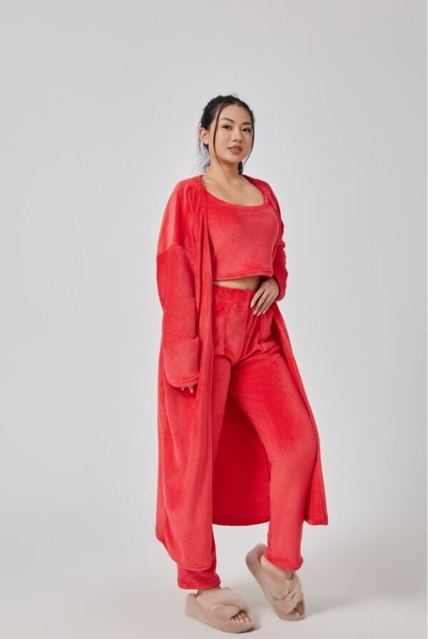 Women's 3-Piece Pajama Set – Cozy Winter Lounge Set, Cute Matching Loungewear, Warm Fleece Pants & Top - Image 2