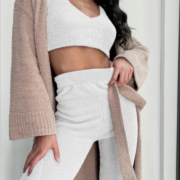 Women's 3-Piece Pajama Set – Long Sleeve Crop Top & Drawstring Shorts - Image 10