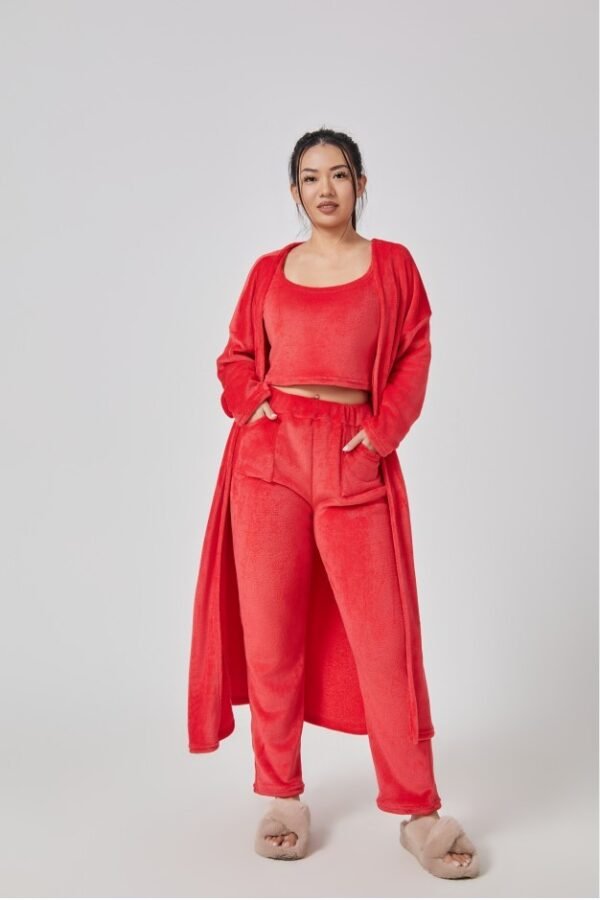 Women's 3-Piece Pajama Set – Cozy Winter Lounge Set, Cute Matching Loungewear, Warm Fleece Pants & Top - Image 5