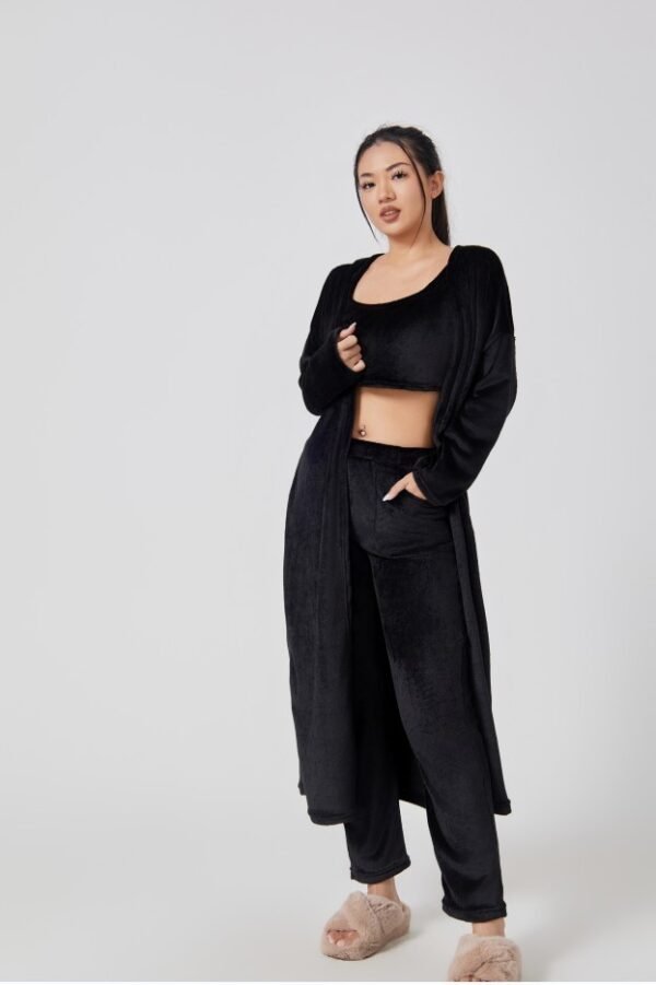 Women's 3-Piece Pajama Set – Cozy Winter Lounge Set, Cute Matching Loungewear, Warm Fleece Pants & Top - Image 4