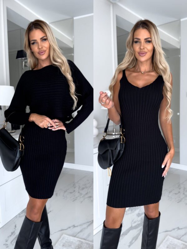 Women's 2-Piece Solid Stripe Suit – Long-Sleeve Top & Tight Suspender Skirt Set - Image 9