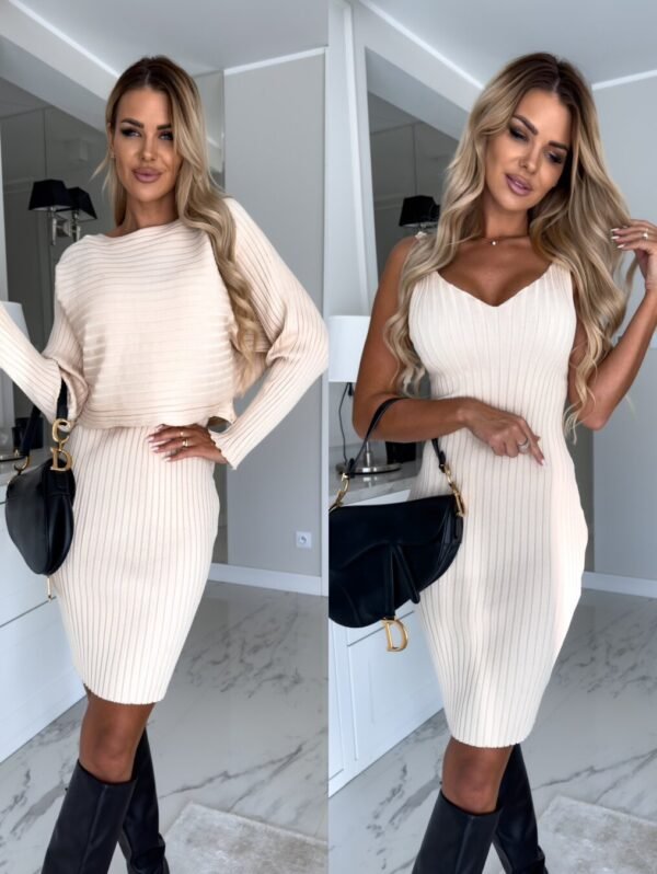 Women's 2-Piece Solid Stripe Suit – Long-Sleeve Top & Tight Suspender Skirt Set - Image 7